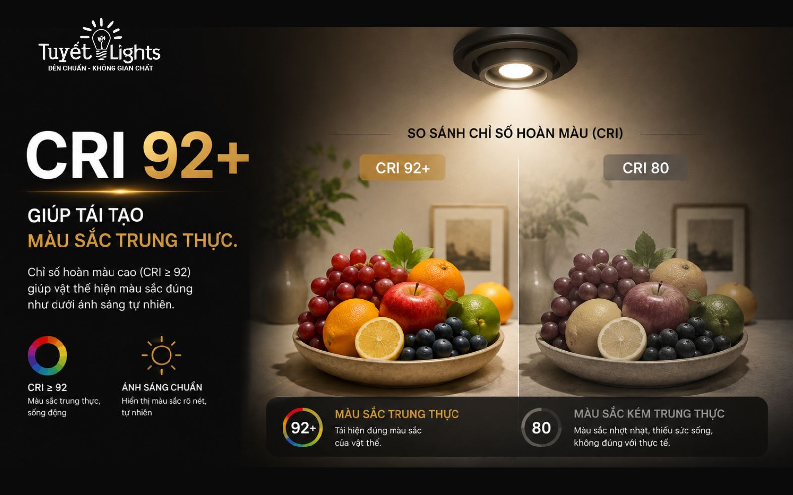 CHỈ SỐ HOÀN MÀU CRI>90 - CHO MÀU SẮC THÊM CHÂN THỰC
